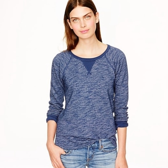 J. Crew Terry Pullover Sweatshirt Top Lightweight Vintage Terry Blue Cre… - Picture 1 of 9